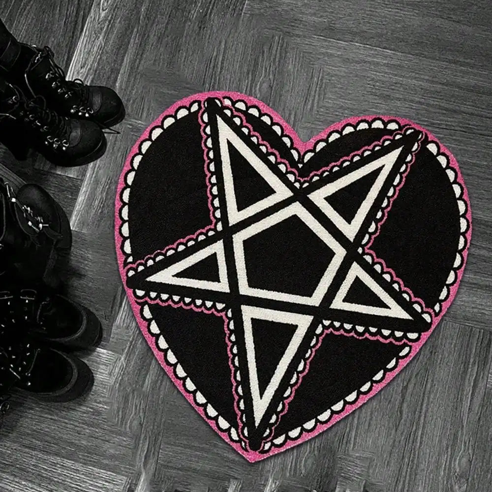 Gothic Lolita Heart-Shaped Area Rug – Pink Floor Mat for Home Decor and Living Room, Niche Carpet Style