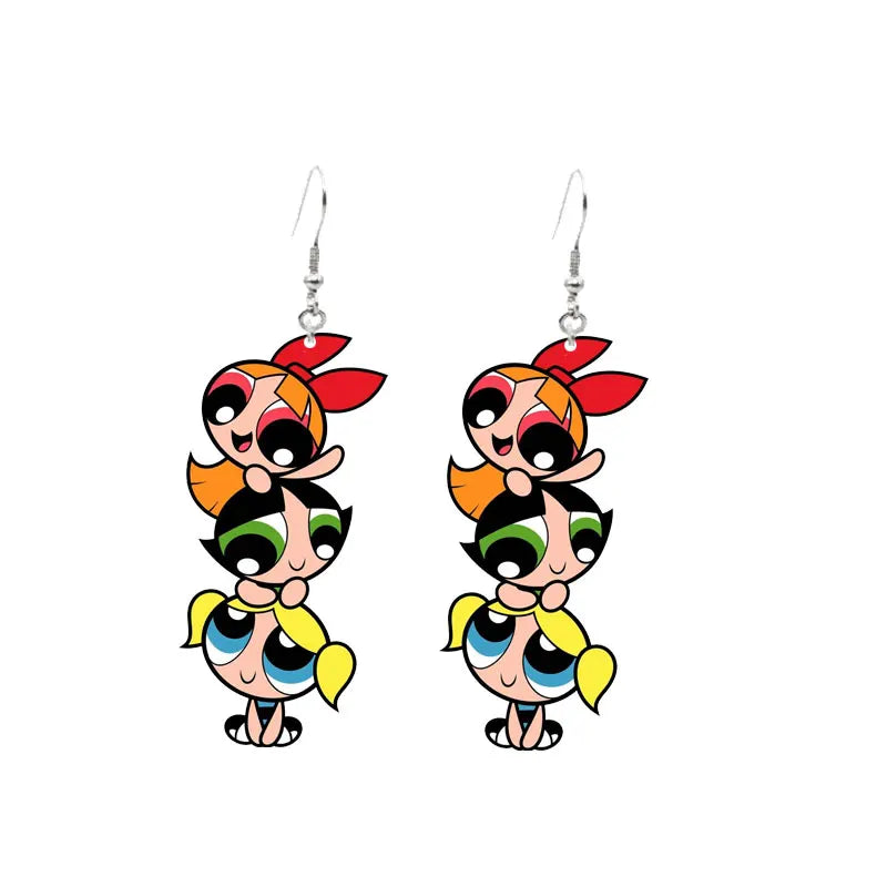 Cute Powerpuff Girls Earrings - Blossom Bubbles Buttercup Dangle Earrings Charm for Pendant, Kids Adults Fans Gift