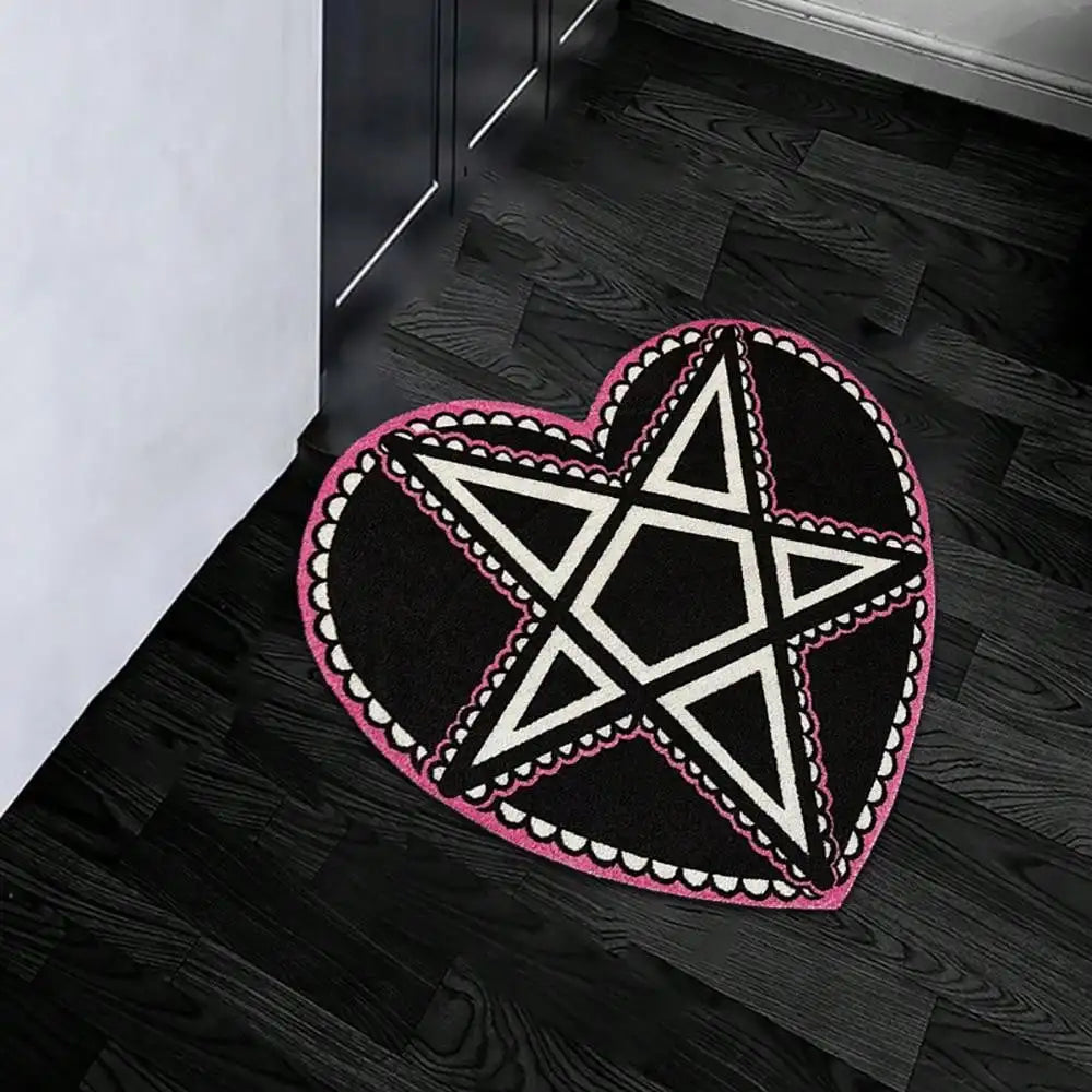 Gothic Lolita Heart-Shaped Area Rug – Pink Floor Mat for Home Decor and Living Room, Niche Carpet Style