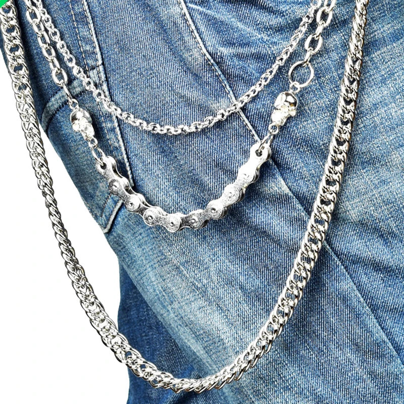 Silver Punk Waist Chain Belt for Men - Cool Rock Metal Jeans Chain