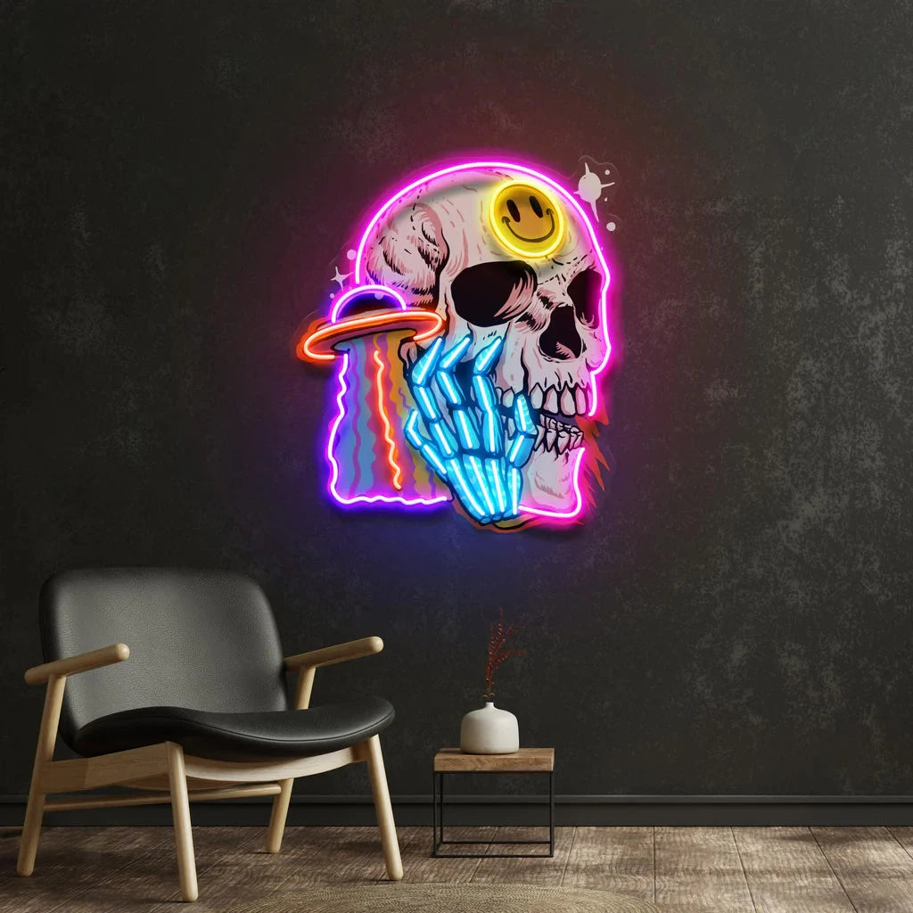 UFO Skull Neon Sign Cloud Flying Saucer Neon Pop Art for Bedroom Home Gaming Room Wall Decor Club Bar Decor