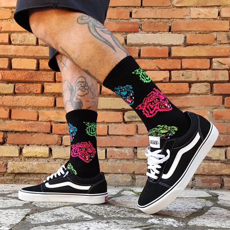 2024 New Harajuku Skull Heart Rose Tiger Skeleton Crew Socks Elastic Unisex Cotton Women Men Funny Stocking Novelty Chic Socks