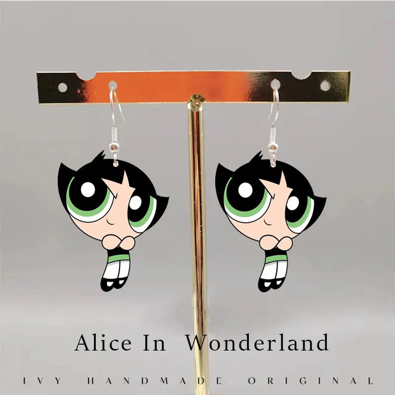 Cute Powerpuff Girls Earrings - Blossom Bubbles Buttercup Dangle Earrings Charm for Pendant, Kids Adults Fans Gift