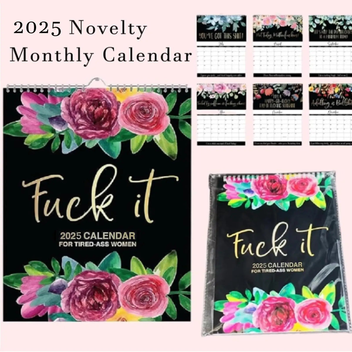 2025 Funny Calendar for Tired-Ass Women – 12 Months of Cuss Word Sayings, Unique Wall Calendar, New Year Gift