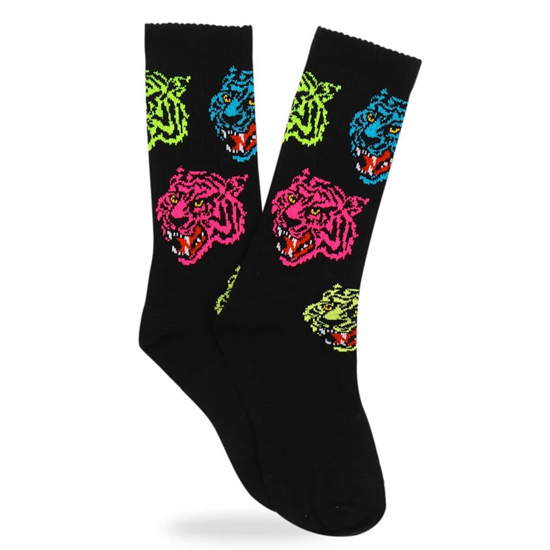 2024 New Harajuku Skull Heart Rose Tiger Skeleton Crew Socks Elastic Unisex Cotton Women Men Funny Stocking Novelty Chic Socks