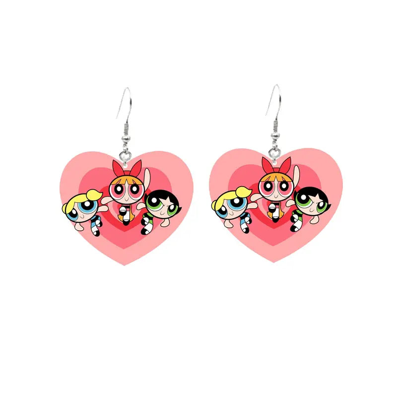 Cute Powerpuff Girls Earrings - Blossom Bubbles Buttercup Dangle Earrings Charm for Pendant, Kids Adults Fans Gift