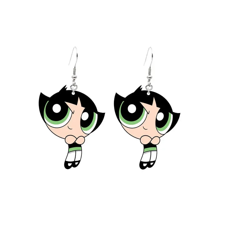 Cute Powerpuff Girls Earrings - Blossom Bubbles Buttercup Dangle Earrings Charm for Pendant, Kids Adults Fans Gift