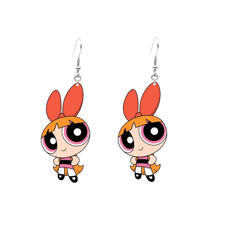 Cute Powerpuff Girls Earrings - Blossom Bubbles Buttercup Dangle Earrings Charm for Pendant, Kids Adults Fans Gift