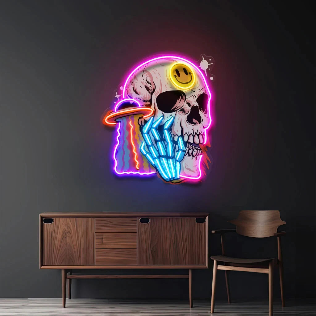 UFO Skull Neon Sign Cloud Flying Saucer Neon Pop Art for Bedroom Home Gaming Room Wall Decor Club Bar Decor