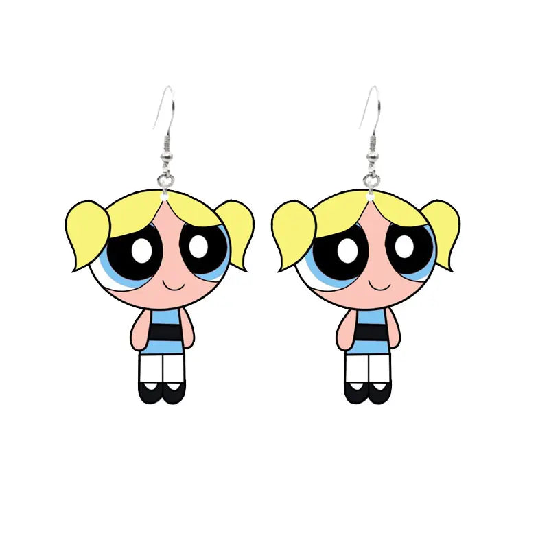 Cute Powerpuff Girls Earrings - Blossom Bubbles Buttercup Dangle Earrings Charm for Pendant, Kids Adults Fans Gift