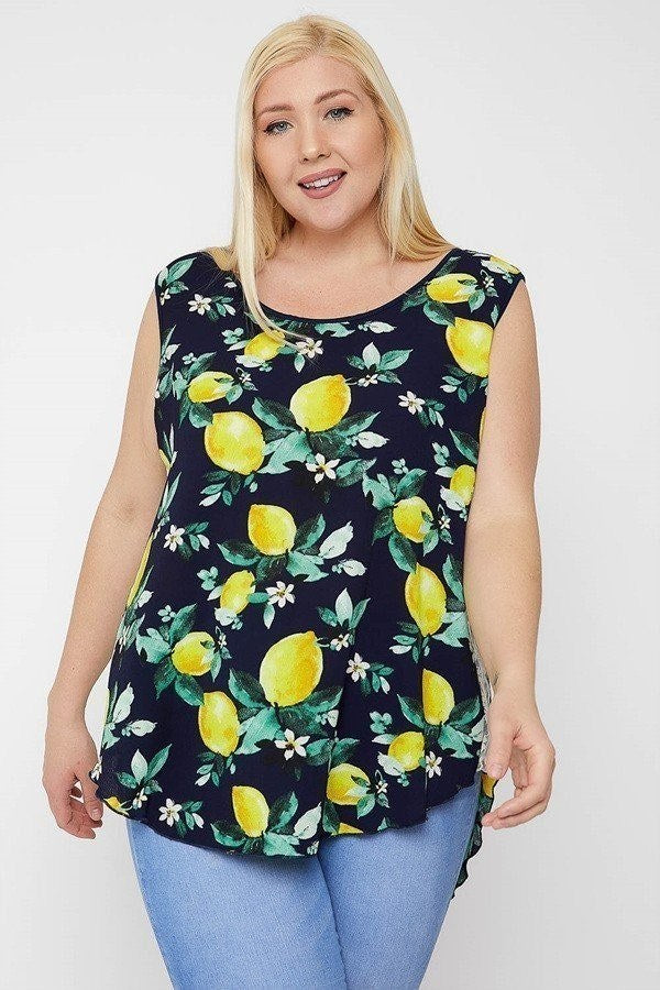 Plus Size When Life Gives You Lemons High-low Hemline Sleeveless Top