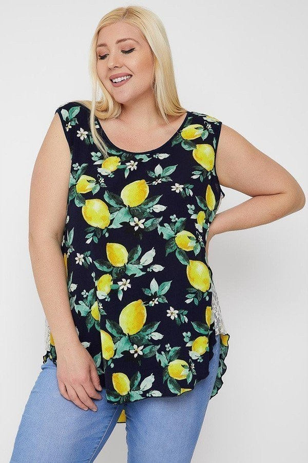 Plus Size When Life Gives You Lemons High-low Hemline Sleeveless Top