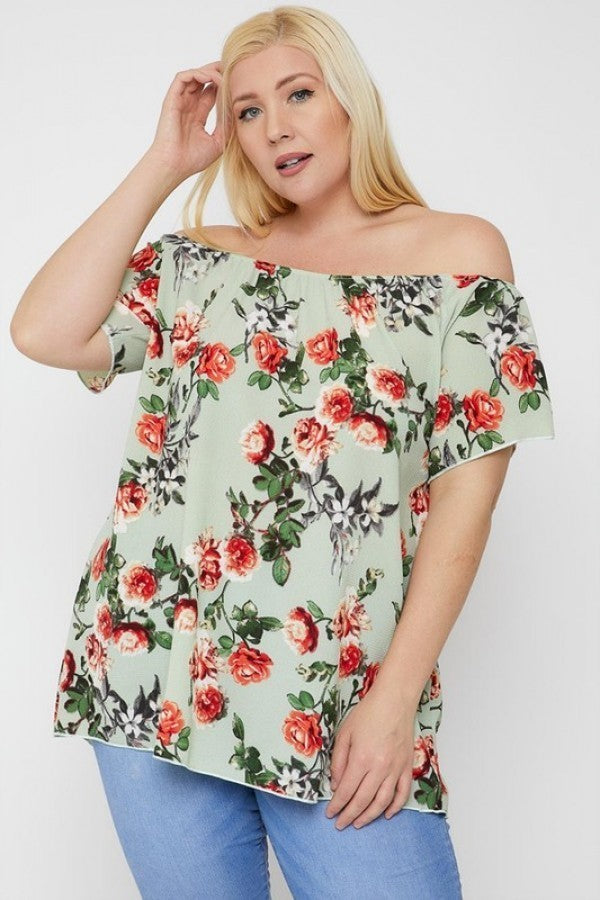 Floral Print Off The Shoulder Top Plus Size