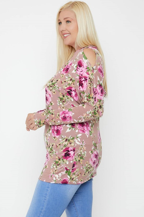 Flattering Cutout Details Floral Print Top In Rosy Pink