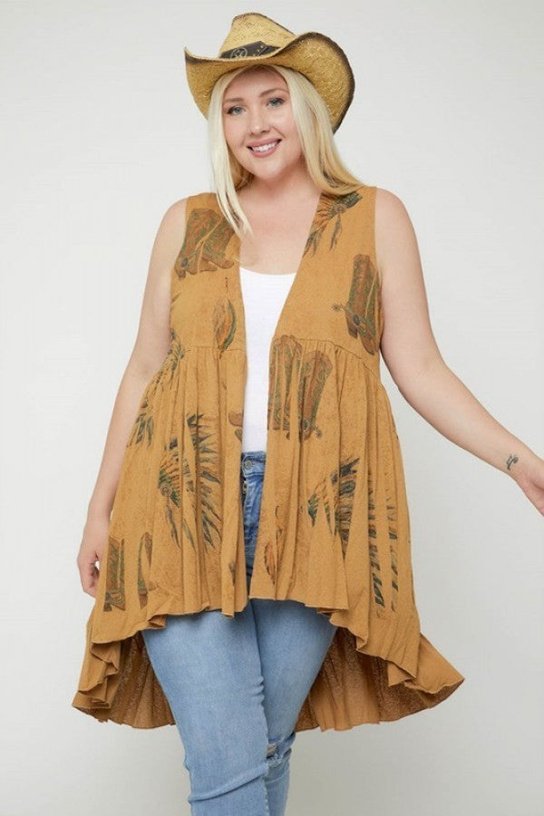 Plus Size Long Flattering Silhouette Sleeveless Vest Style Cardigan