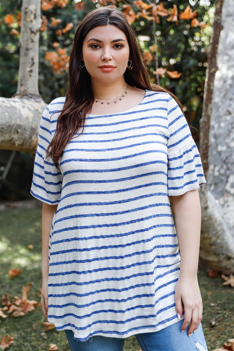 Plus Size Horizontal Stripe Bell Short Sleeve Top