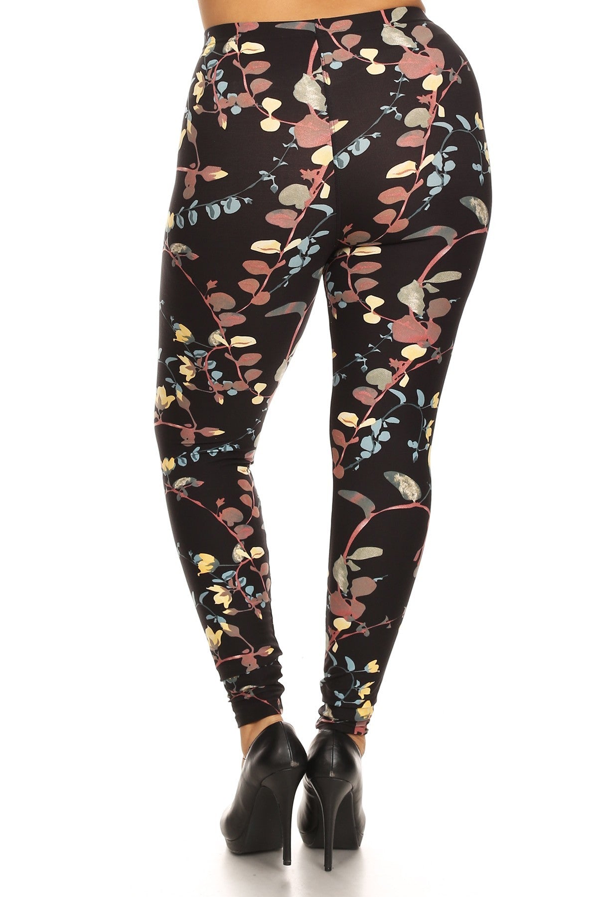 Plus Size All Over Floral Print, Full Length Leggings In A Slim Fitting Style With A Banded High Waist