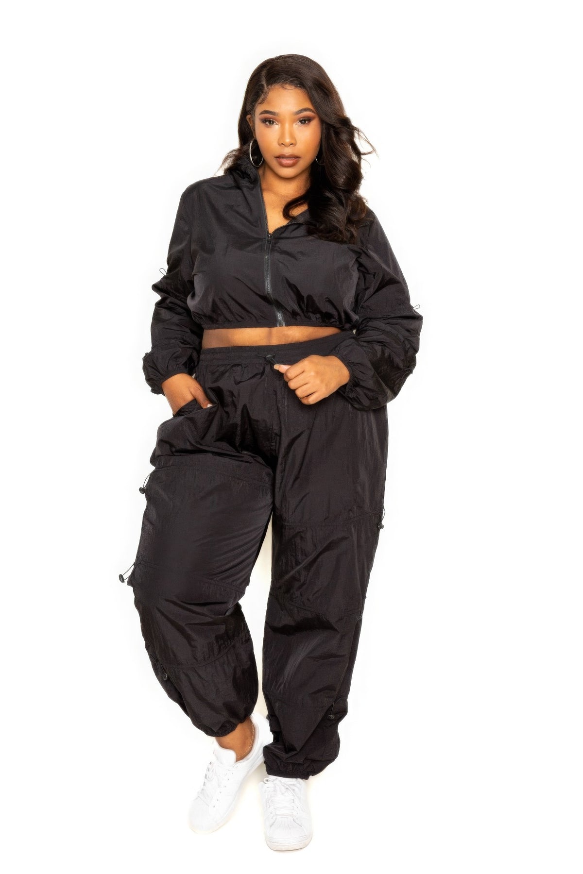 Active Zip Up Set With Cord Lock Detail Throwback Fashion Statement