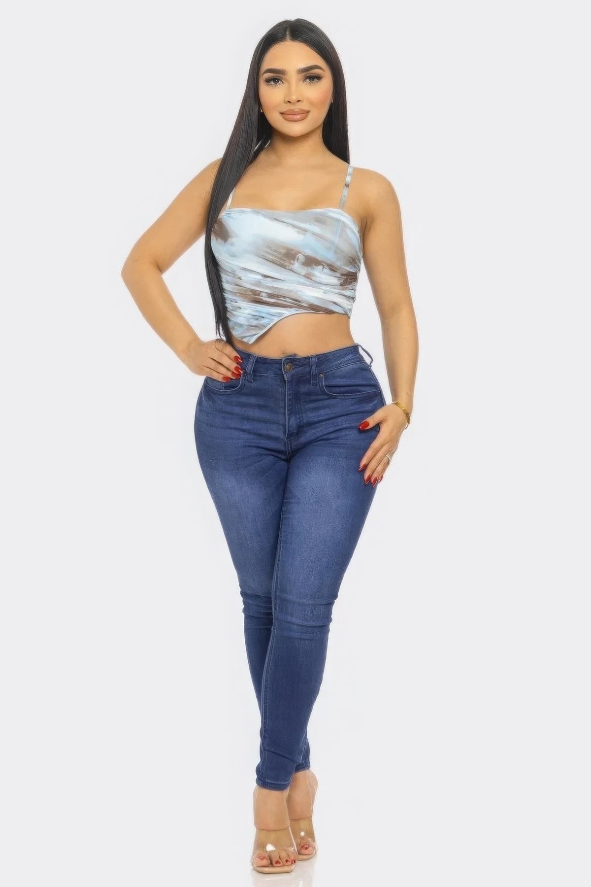 Blue Mesh Irregular Hem Camisole Tank Top