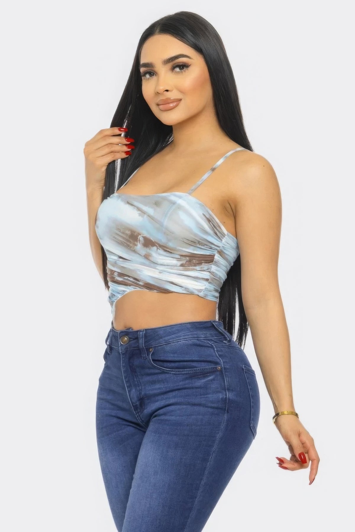 Blue Mesh Irregular Hem Camisole Tank Top