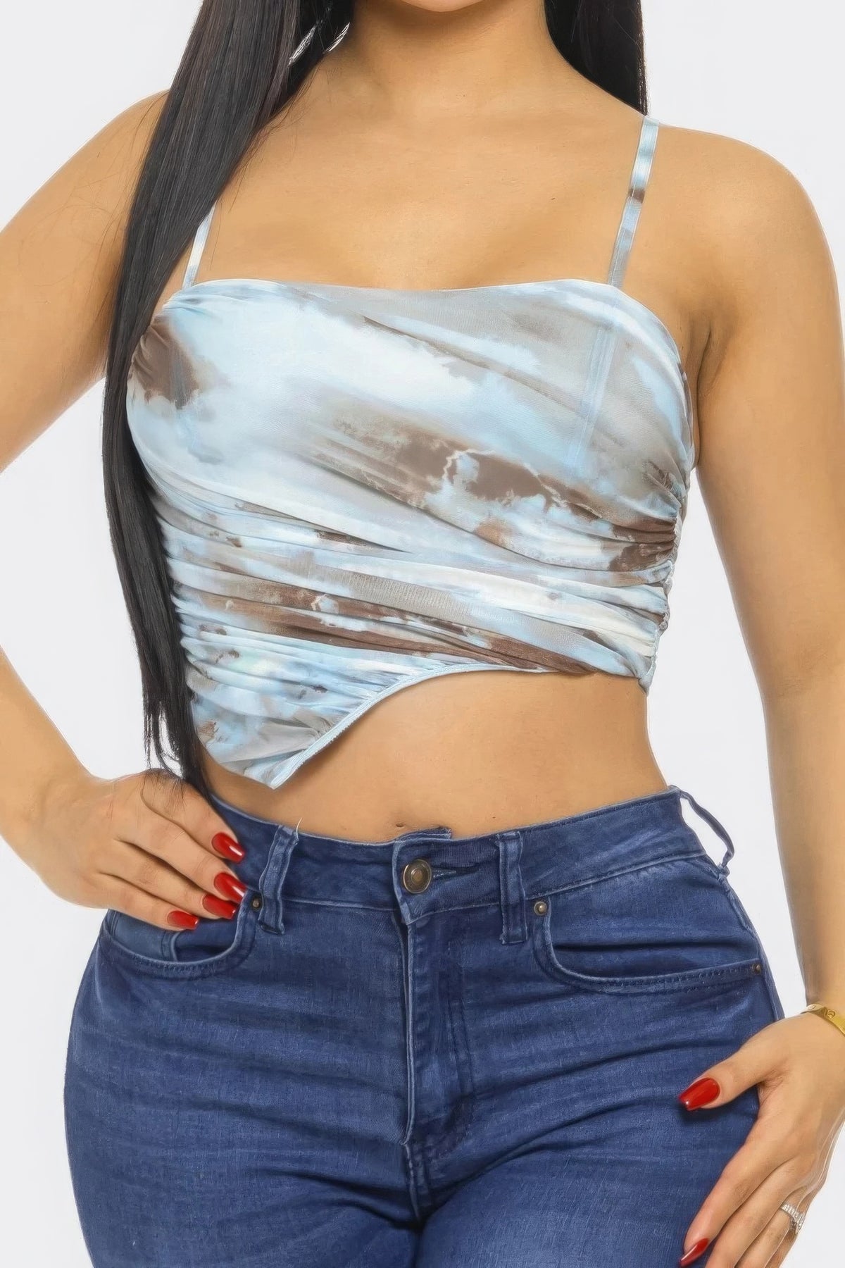 Blue Mesh Irregular Hem Camisole Tank Top