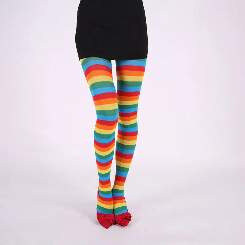 Black White Blue Red Long Stripe Leggings Cartoon Tights Women Girl Cosplay Halloween Christmas Gift Tight Pants