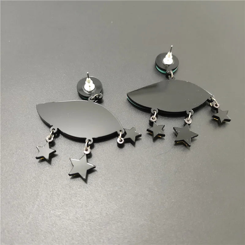 Elegant Mint Green Eyes Golden Star Drop Earrings | Mysterious Fashion Jewelry for Women