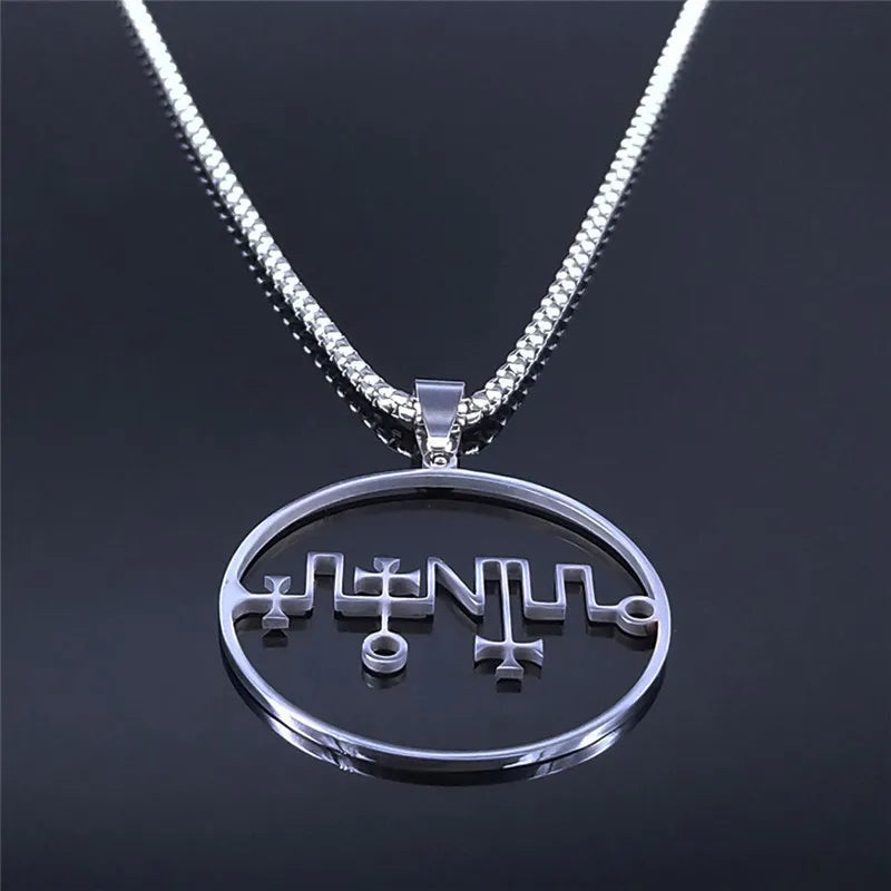 Dagon Sigil Stainless Steel Pendant Necklace - Silver Color Symbol Logo Sign Chain Necklace