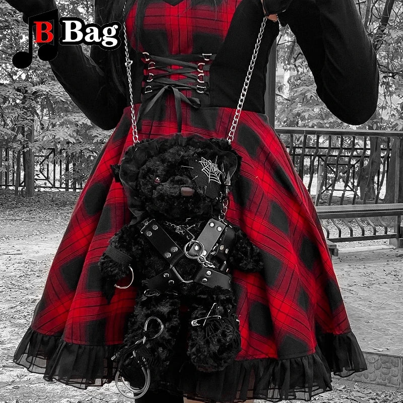 Handmade Gothic Lolita Bloody Bear Doll Bag | Shoulder Bags Punk Soft Girl Goth Halloween Cosplay Backpack Gift