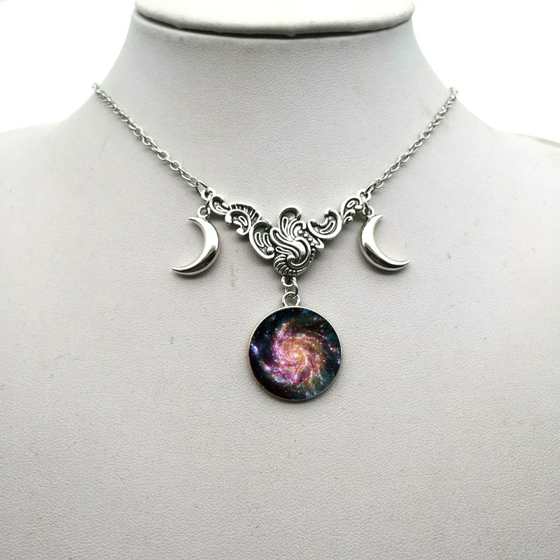 Crystal Glass Crescent Moon Necklace - Simple Witch Jewelry, Pagan Wizard Gift