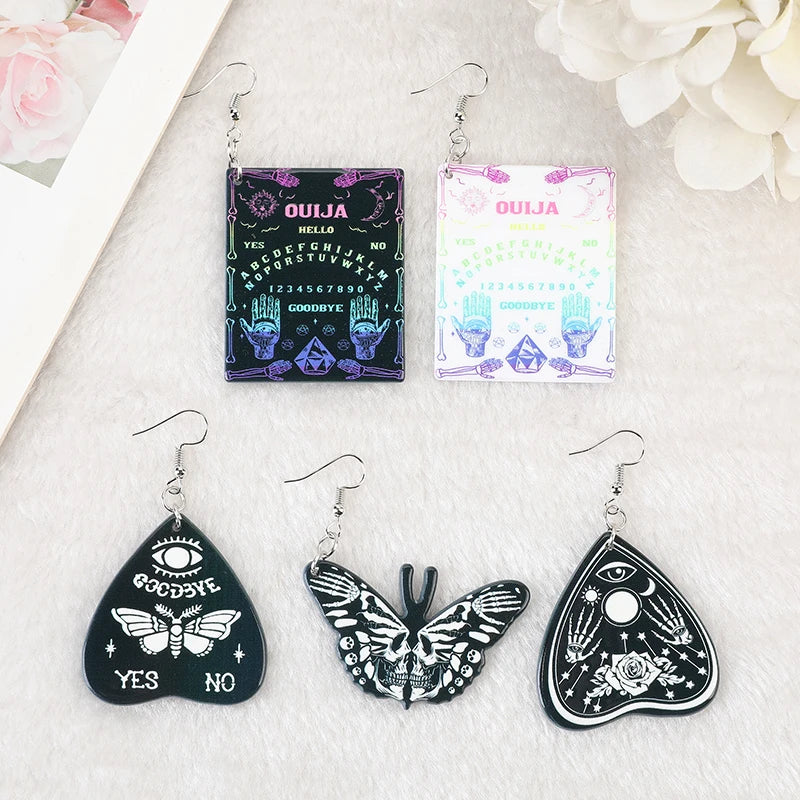 1Pair Ouija Board Dangle Earrings Acrylic Skull Death Moth Butterfly for Women Birthday Gift