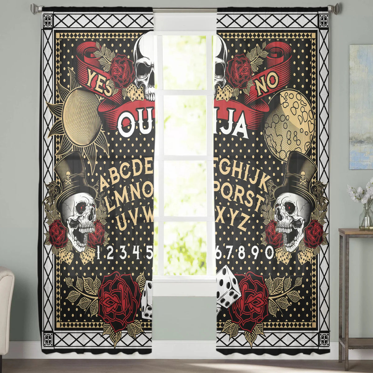 Halloween Theme Skull Divination Board Sheer Curtains - Tulle Voile for Living Room and Bedroom Windows