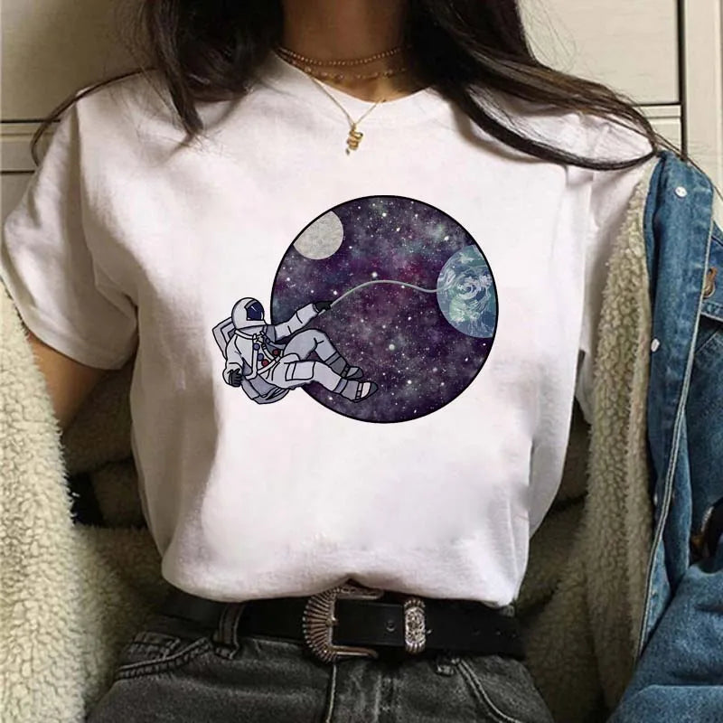 Intergalactic Juggler Round Neck Short Sleeved Graphic Tee Shirt