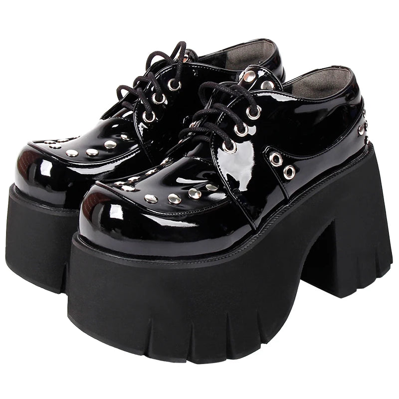 Angelic Imprint Gothic Lolita Cosplay Punk Shoes - High Heel 10cm Pumps with Rivets, Perfect for Princess Dress and Party Wear