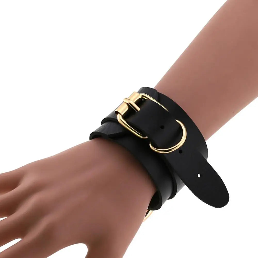 Gothic Leather Wristband Bracelet Cuff: Metal Armbands for Women and Men, Emo Punk Cosplay Jewelry