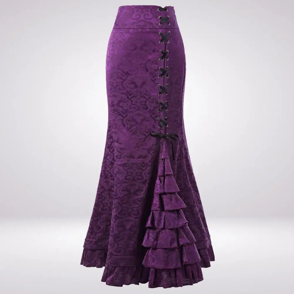 Vintage Women's Trumpet Mermaid Skirt - Gothic Steampunk Maxi Fishtail Victorian Bandage Skirt