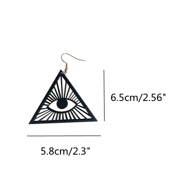 KUGUYS Big Triangle Drop Earrings - Women’s Hollow Out Omniscient Eyes Black Acrylic Geometric Jewelry, Statement Accessories