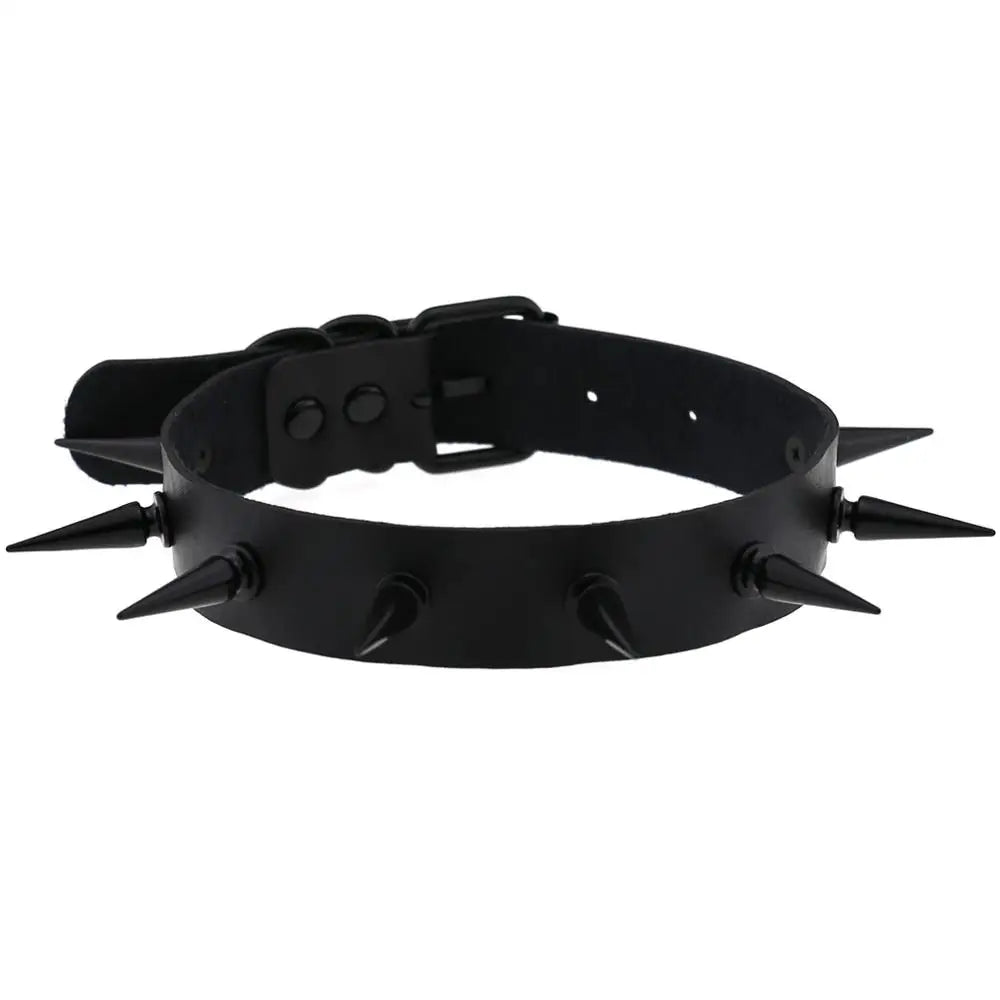 Black Vegan Leather Spiked Choker: Witch Jewelry for Witches, Cosplay Necklace, Gothic Choker Accessories