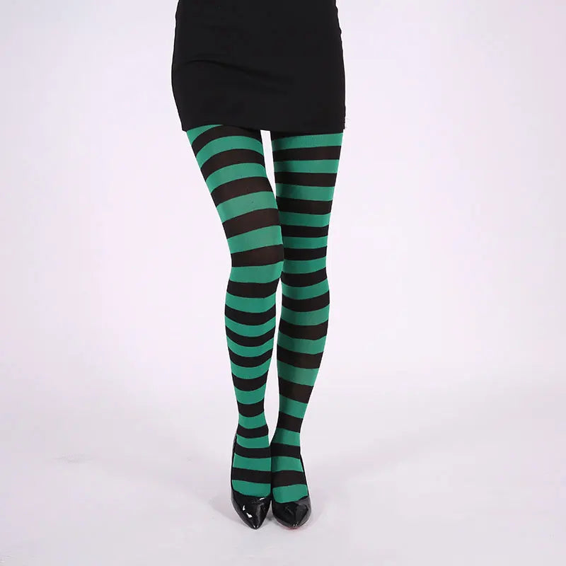 Black White Blue Red Long Stripe Leggings Cartoon Tights Women Girl Cosplay Halloween Christmas Gift Tight Pants