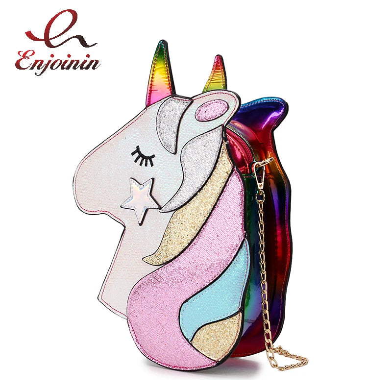 Cute Unicorn Shoulder Bag Fashion Small Chain Crossbody Bag Laser Women Purses and Handbags Cartoon Design Clutch Kawaii Pouch