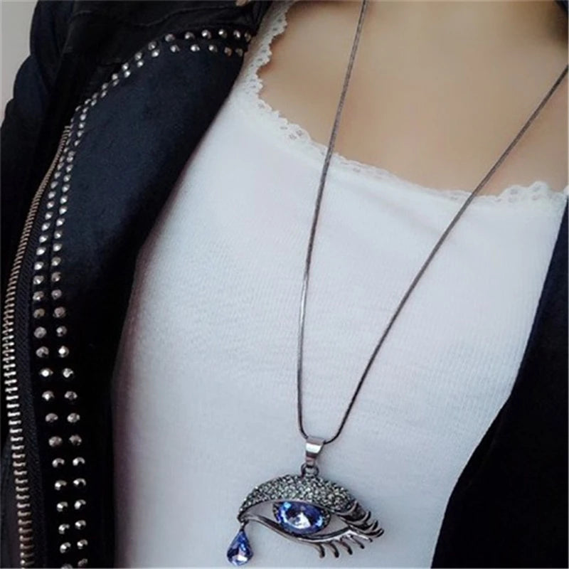 Exaggerated Magic Eye Crystal Tears Sweater Chain - Long Necklace & Pendant for Women