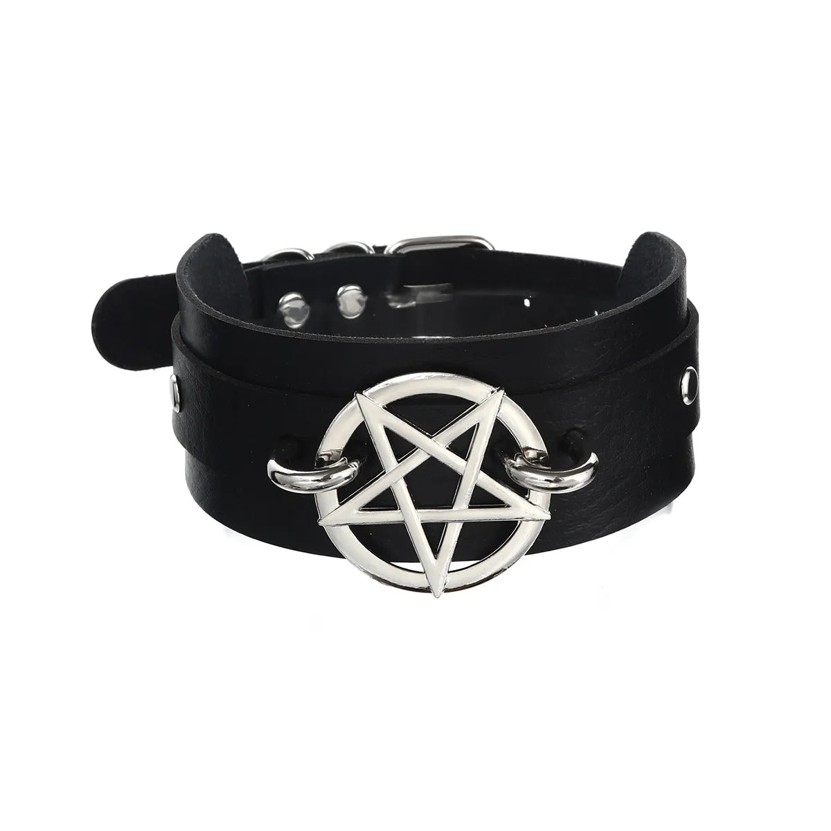 Goth Pentagram Star Choker: Black PU Leather Collar, Gothic Accessories for Women, Witch Cosplay Jewelry