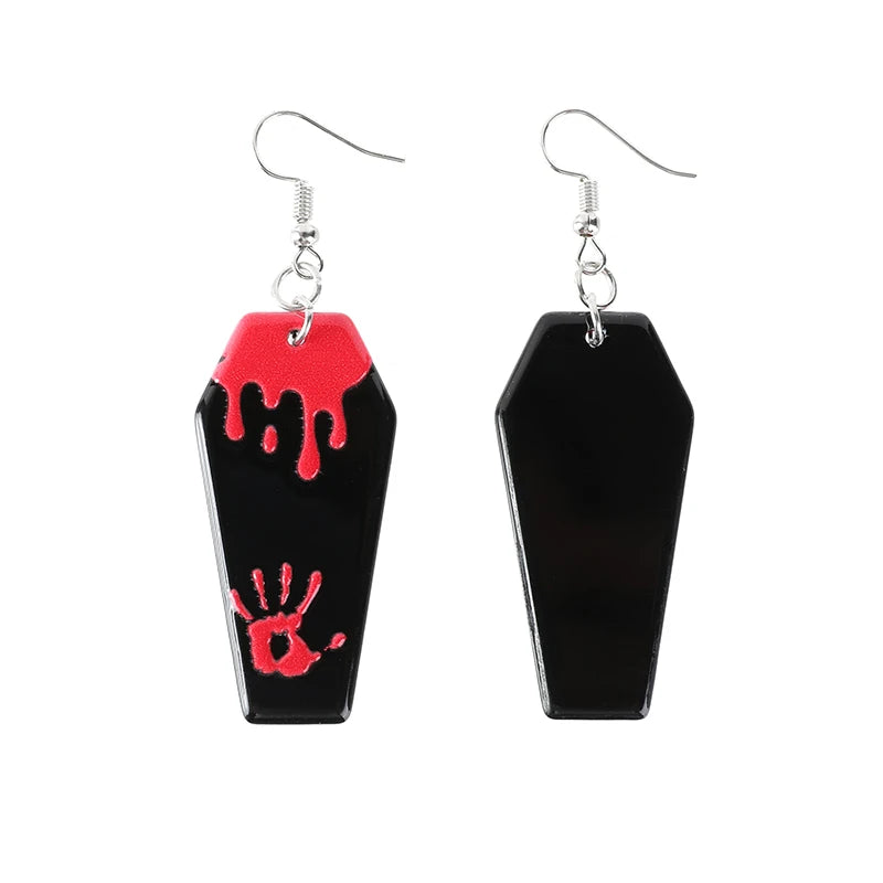 1 Pair Horror Blood Bat Coffin Drop Earrings – Acrylic Creepy Halloween Gifts for Women Jewelry