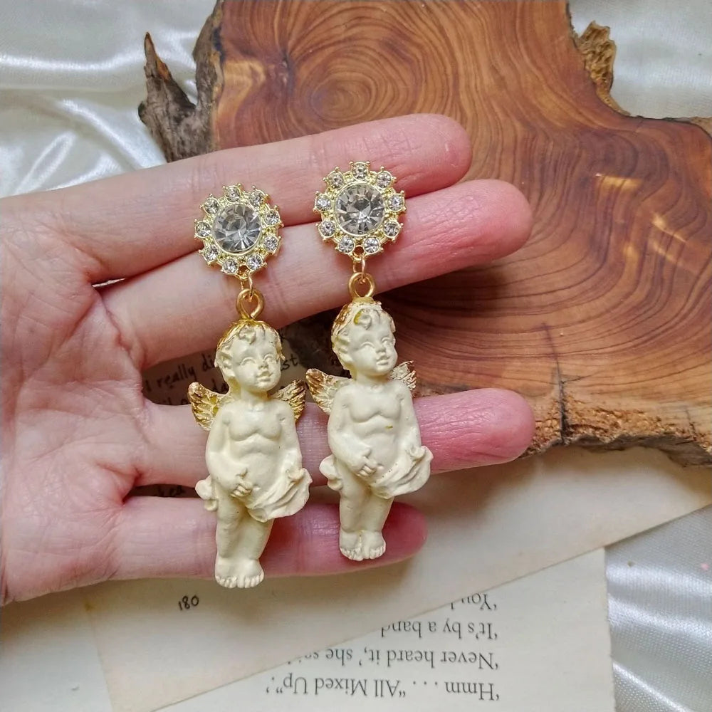 Creative Gothic Cupid Angel Earrings - Vintage Baby-Shaped Drop Earrings with Crystal Jewelry | Gifts for Women