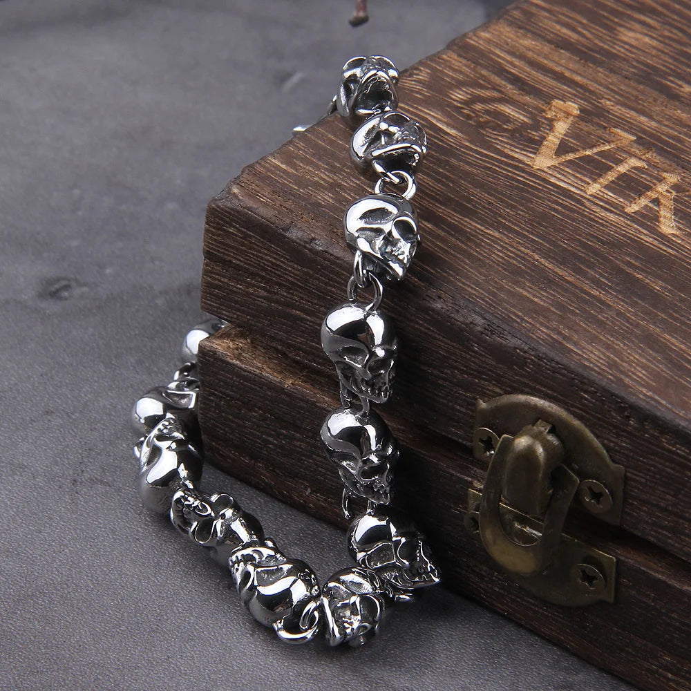 Stainless steel new design men punk skull chain bracelet men fashion stainless steel charm bracelet jewelry with box