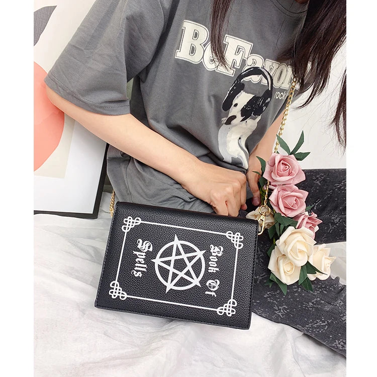 Magic Book Shape Clutch for Women | Black Book of Spells Chain Shoulder Bag | Small Purses and Handbags Girls Crossbody Bag Fashion