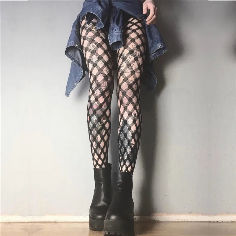 Sexy Women Stockings Fishnet Pantyhose Mesh Net Holes Transparent Tights Gothic Punk Girl Club Party Black Female