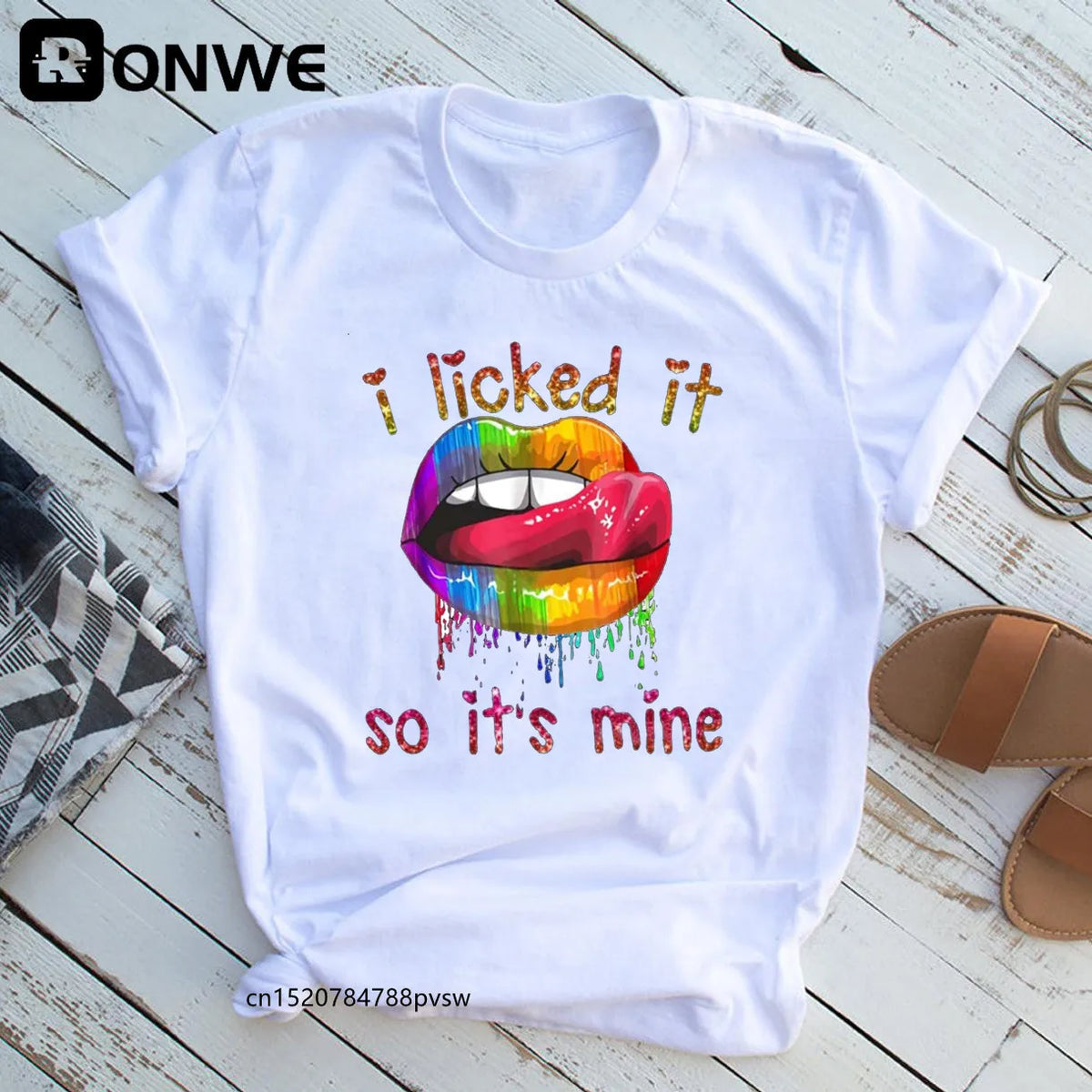 I Licked It So It's Mine LGBTQ+ Pride Round Neck Graphic Print Tee Shirt