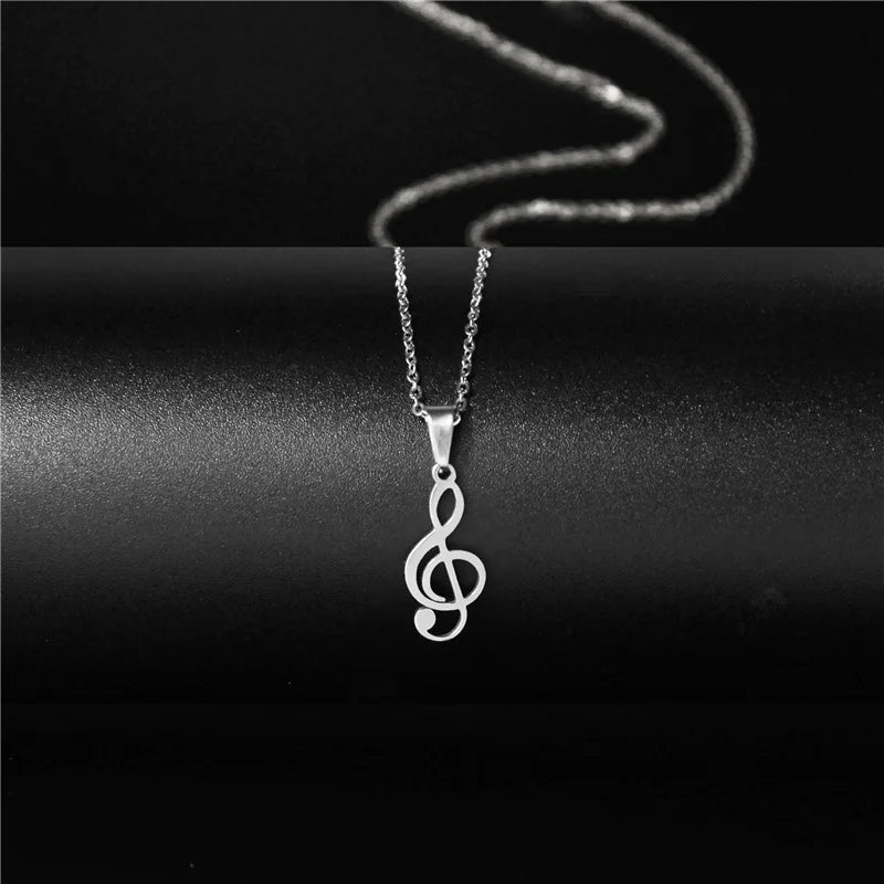 Hollow Musical Note Pendant Necklace - Stainless Steel, Perfect for Parties, a Unique Jewelry Gift