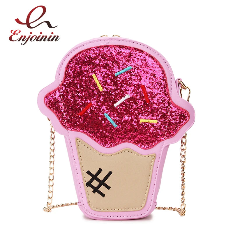 Ice Cream Shape Novelty Crossbody Bag for Women Purses and Handbags Girl's Cartoon Shoulder Bag with Chain Strap Cute Clutch